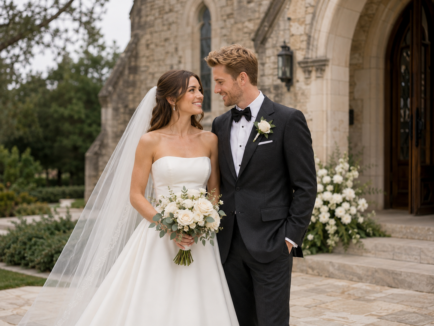 Elegant wedding couple ceremony portrait
